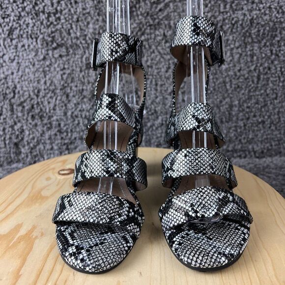 Vionic Blaire Snake Sandals Womens 6.5 Leather Block Heels Silver Black Shoes - Picture 3 of 10